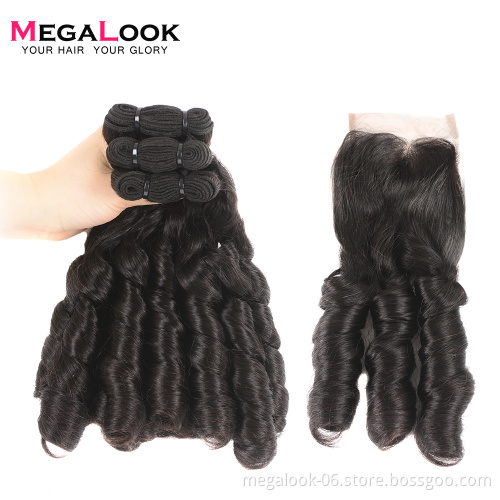 Full Cuticle Aligned Virgin Indian Temple Funmi Nigeria Curl Human Hair Bundles With Closure
